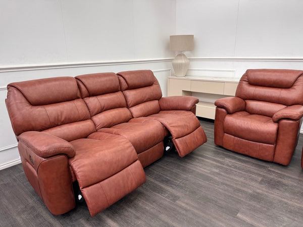 LA Z BOY Staten Power Recliner 3 Seater Sofa & 2x Static Chair Set Brown Leather1