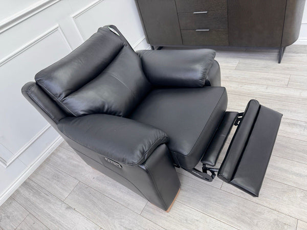 DFS Laiken Black Genuine Leather Armchair Electric Power Recliner1