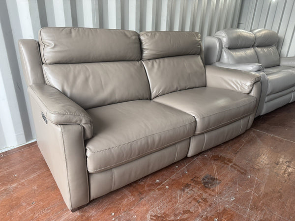Furniture Village Nicolleti Taupe Leather 3 Seater Sofa Power Recliner Headrest 3