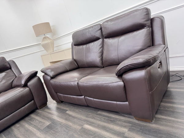 Furniture Village Starlight 3+2 Seater Sofa Set Pwr Recliner Dark Brown Leather17