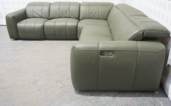 Furniture Village Corner Sofa 1 Seat Power Recliner & Headrests Green Leather0