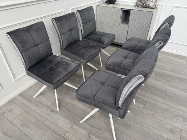 Furniture Village Glacier Set Of 6 Swivel Dining Chairs Dark Grey Fabric7