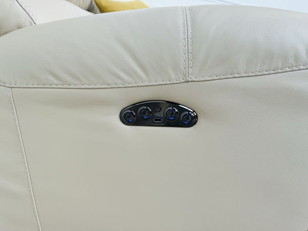 FV Link Beige Genuine Leather Pwr Recliner Armchair + Headrest + Rocking9