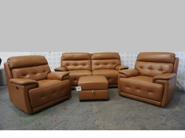 Furniture Village Brescia brown leather power recliner 3 + 2x armchairs sofa set5