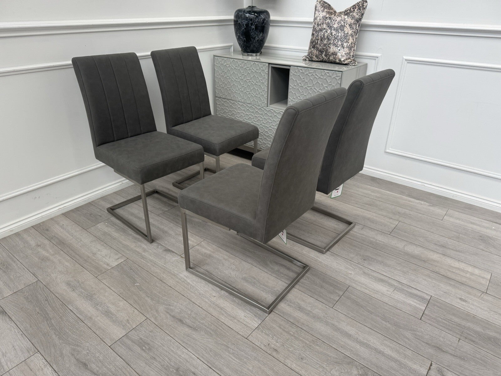 Furniture Village Grigio Set of 4 Grey Suede Dining Chairs0