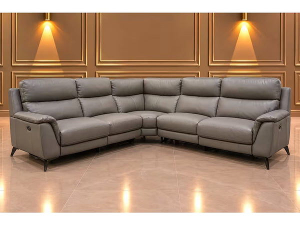 Furniture Village Contempo elephant grey leather power recliner corner sofa0