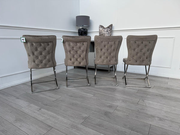 Furniture Village Vanquish Taupe Beige Velvet Set Of 4 Dining Chairs6