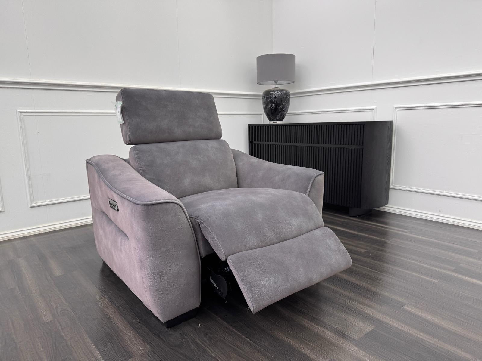 Furniture Village Xavier Fabric Armchair Electric Power Recliner Charcoal Grey0