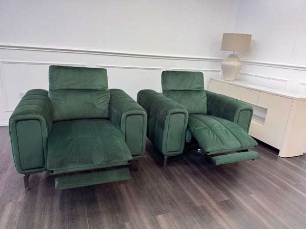 DFS Torren Power Recliner Pair Of Armchairs Green Velvet Power Headrest16
