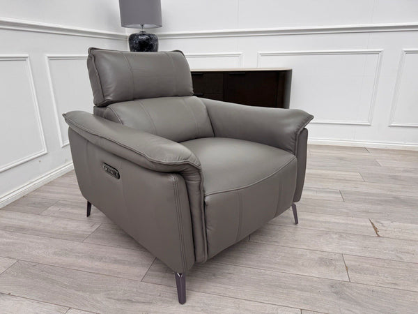 Furniture Village Jude Grey Leather Armchair Power Recliner Telescopic Headrest3