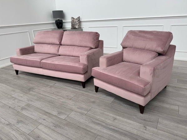 Furniture Village Lounge Co Romilly 3 Seater + Armchair Sofa Set Pink Velvet0