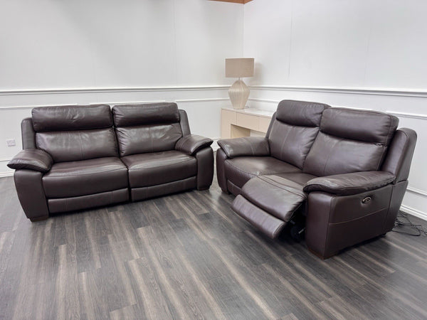 Furniture Village Starlight 3+2 Seater Sofa Set Pwr Recliner Dark Brown Leather22