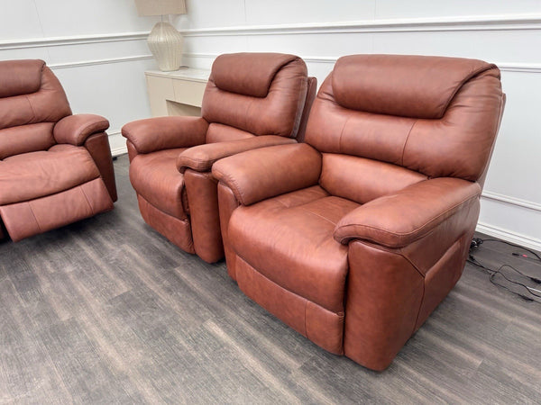 LA Z BOY Staten Power Recliner 3 Seater Sofa & 2x Static Chair Set Brown Leather10