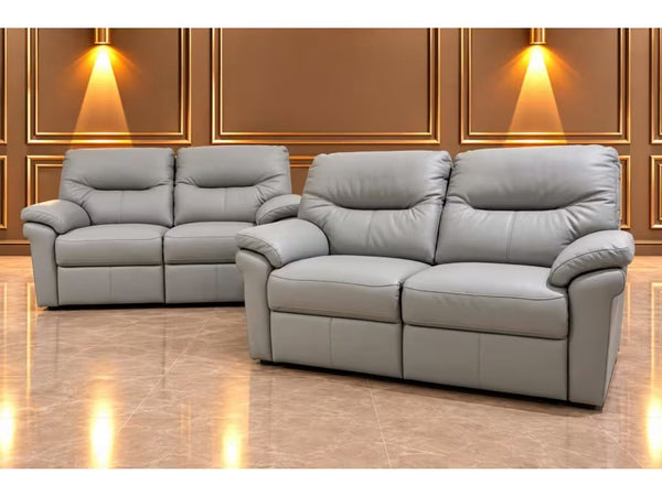 G PLAN Seattle cambridge grey leather pair of 2.5 seater sofa set - heat seats0