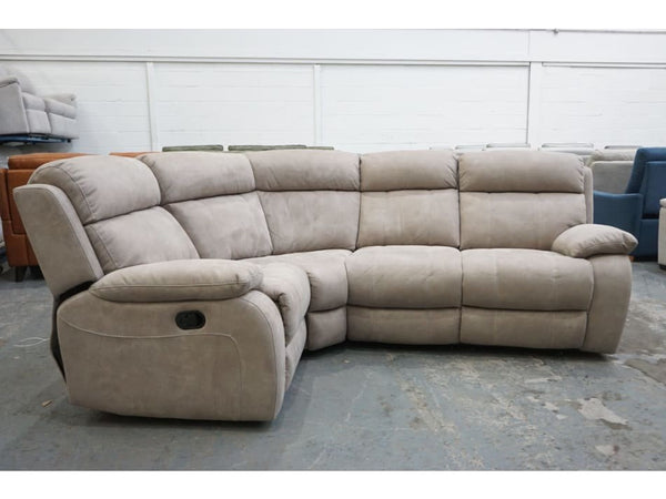 Furniture Village Moreno mink saddle fabric manual recliner corner group5