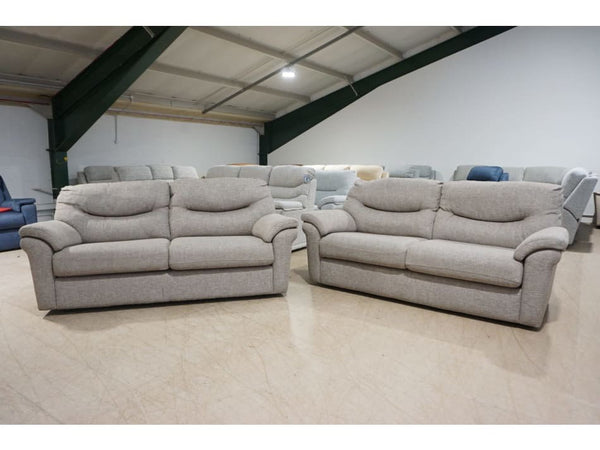 G Plan Washington dapple sparrow fabric standard pair of 3 seater sofas1