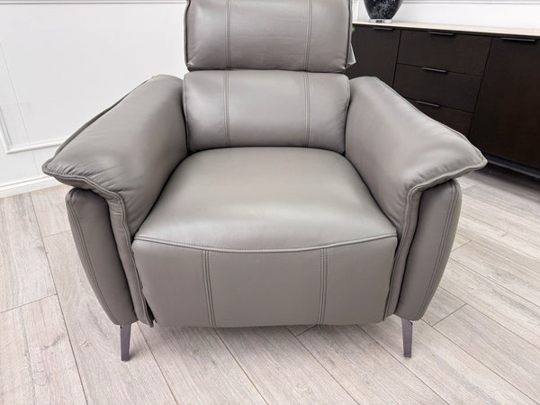 Furniture Village Jude Grey Leather Armchair Power Recliner Telescopic Headrest5