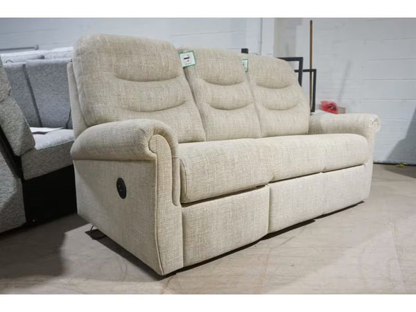 G Plan Holmes natural / gold mix fabric electric reclining 3 seater sofa2