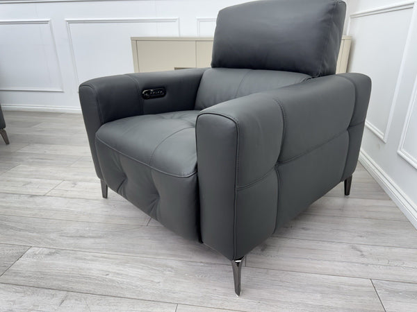 Furniture Village New York Power Recliner Armchair Grey Leather Power Headrest12