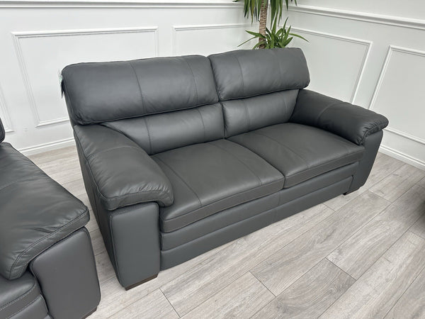 Furniture Village Cozee Dark Grey Premium Leather 3+2 Seater Sofa Set (Delivery)2