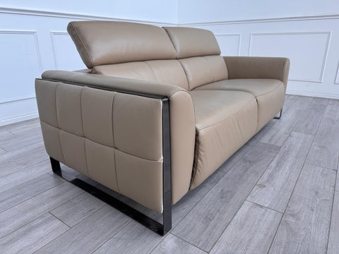 Furniture Village Gisella Taupe Leather 3 Seater Sofa Adjustable Headrests0