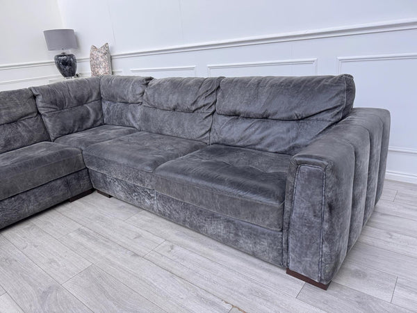 Sofology Maximo Large Corner Sofa Dark Grey Aniline Leather 3/CNR/318