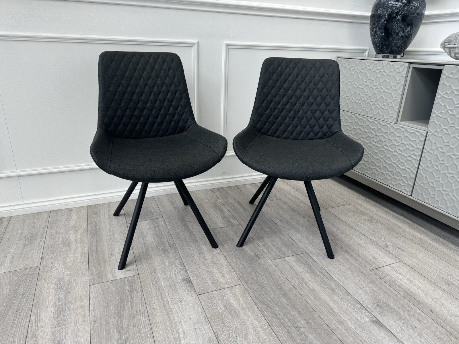Furniture Village Ion/Rocket Charcoal Grey Suede/Microfibre Pair ofDining Chairs0