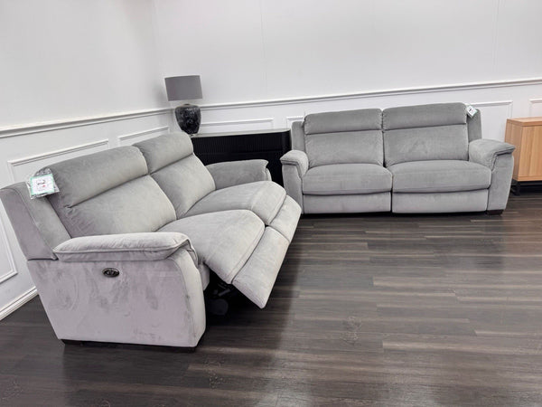 Furniture Village 3+3 Seater Sofa Set Power Recliner Grey Velvet22