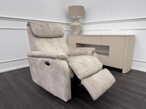 Furniture Village Rowen Beige Fabric Armchair Power Recliner+Swivel+Rocking0