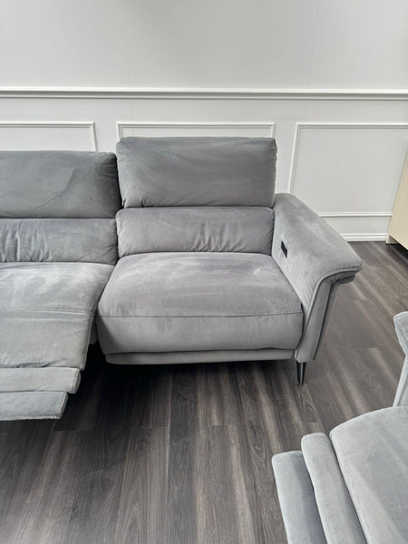 Furniture Village Huxley 3 Seater + Armchair Sofa Set Grey Velvet Power Recliner7