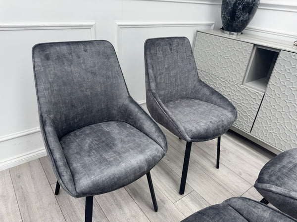 Furniture Village Veja Grey Velvet Set Of 4 Swivel Dining Chairs2
