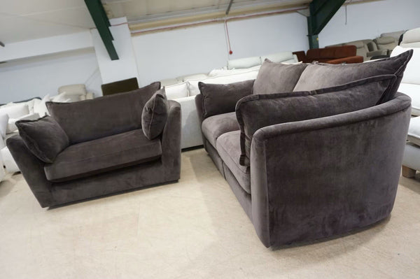 DFS charcoal chenille fabric 4 seater split sofa + snuggle armchair Sofa Set1