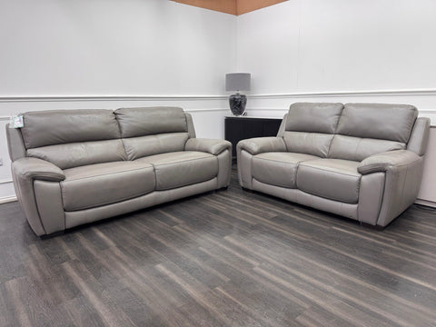 Furniture Village Grey Leather Static 3 + 2 Seater Sofa Set0