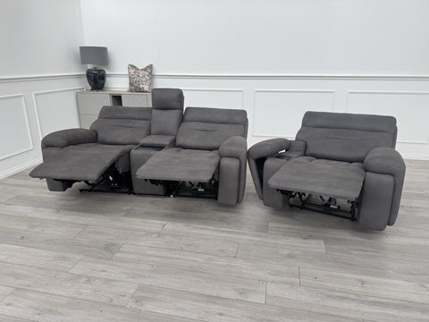 Furniture Village CINEMAX Grey Fabric 2 Seater + Armchair Power Recliner + More!0