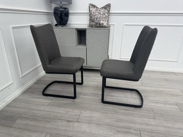 Furniture Village Loki Premium Faux Leather Pair Of 2 Dining Chairs Grey11