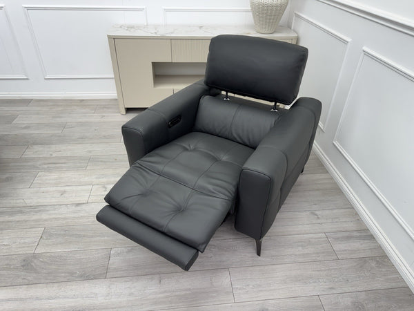 Furniture Village New York Power Recliner Armchair Grey Leather Power Headrest5
