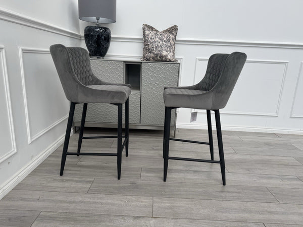 Furniture Village Osaka Grey Velvet Pair Of 2 Barstool Chairs2
