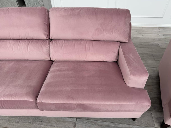 Furniture Village Lounge Co Romilly 3 Seater + Armchair Sofa Set Pink Velvet6