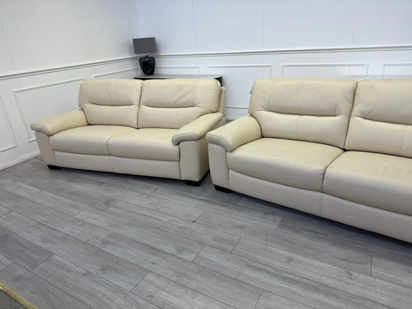 Furniture Village Hetty 3 + 3 Seater Sofa Set in Cream/Off White Leather1