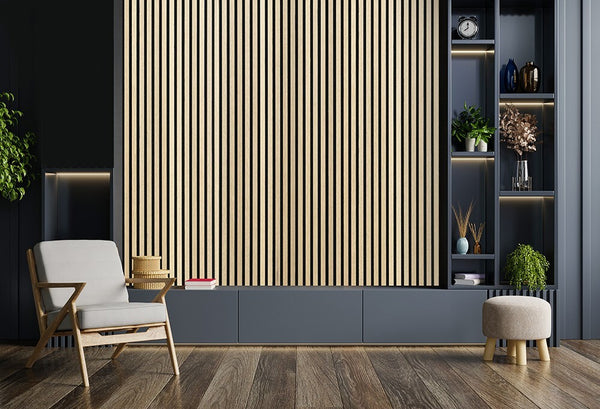 NEW Premium Acoustic Slat Real Wood Wall Panel - Oak / 2.4m x 0.6m (1.44m2)1