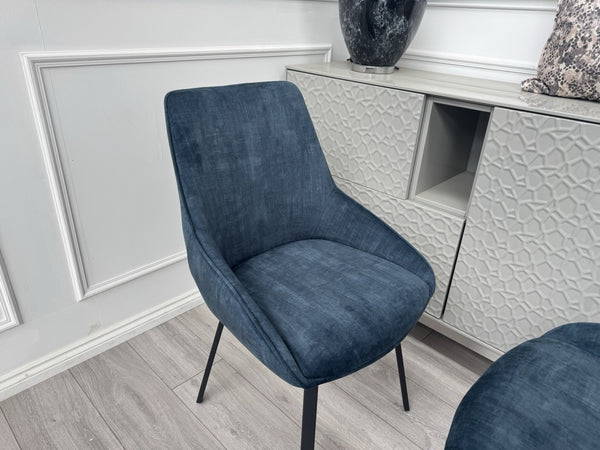 Furniture Village Veja Navy Blue Velvet Pair Of 2 Dining Chairs1