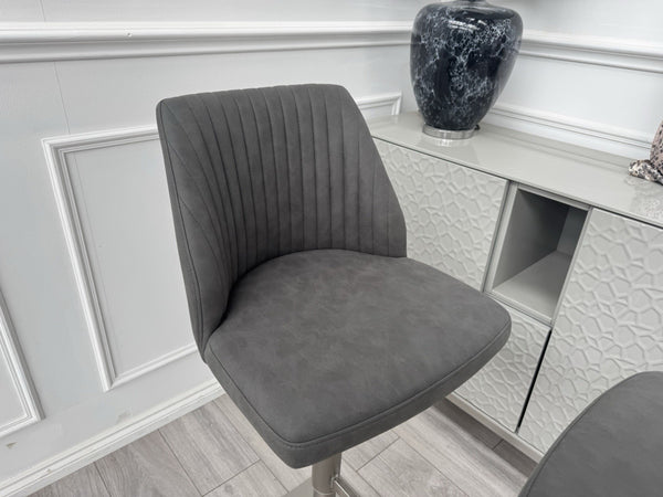 Furniture Village Grigio Pair of 2 Grey Suede Swivel Barstools Chairs9