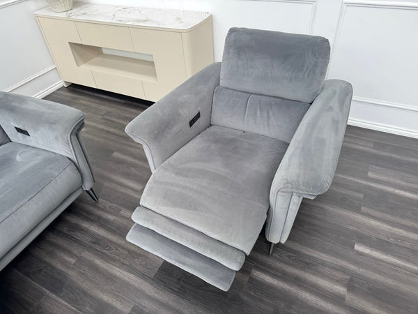 Furniture Village Huxley 3 Seater + Armchair Sofa Set Grey Velvet Power Recliner4