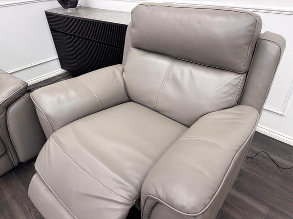 Furniture Village Grey Genuine Leather 3+1 Seater Sofa Set Power Recliner7