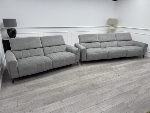 Furniture Village Power Recliner Large 3 Seater + 2 Seater Sofa Grey Velvet0