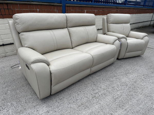 LA-Z-BOY WINCHESTER LEATHER POWER RECLINER 3 SEATER SOFA & ARMCHAIR SET - Cream7