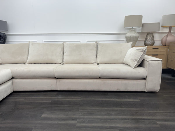 DFS Large Cream Velvet Corner Sofa Left Hand Facing (Fast Delivery)1