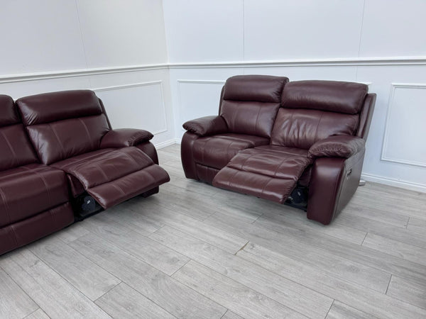 Furniture Village Moreno Power Recliner 3 + 2 Seater Sofa Set Burgundy Leather7