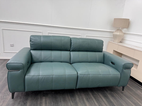 FV Homestage Leather 3 Seater Power Recliner & Headrest Lake Green2