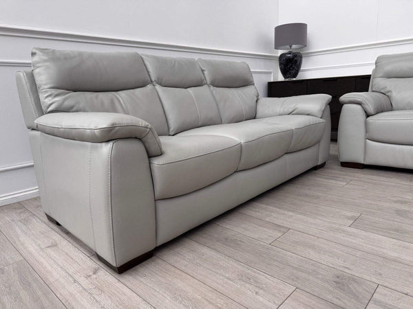 Furniture Village Grey Genuine Leather Sofa 3 Seater Sofa + 2x Armchairs Set6